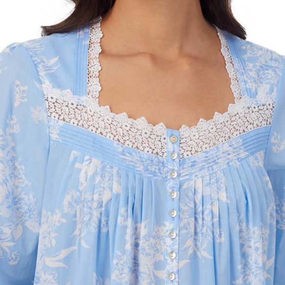 EILEEN WEST Blue White Floral NIGHTGOWN - Picture 1 of 3
